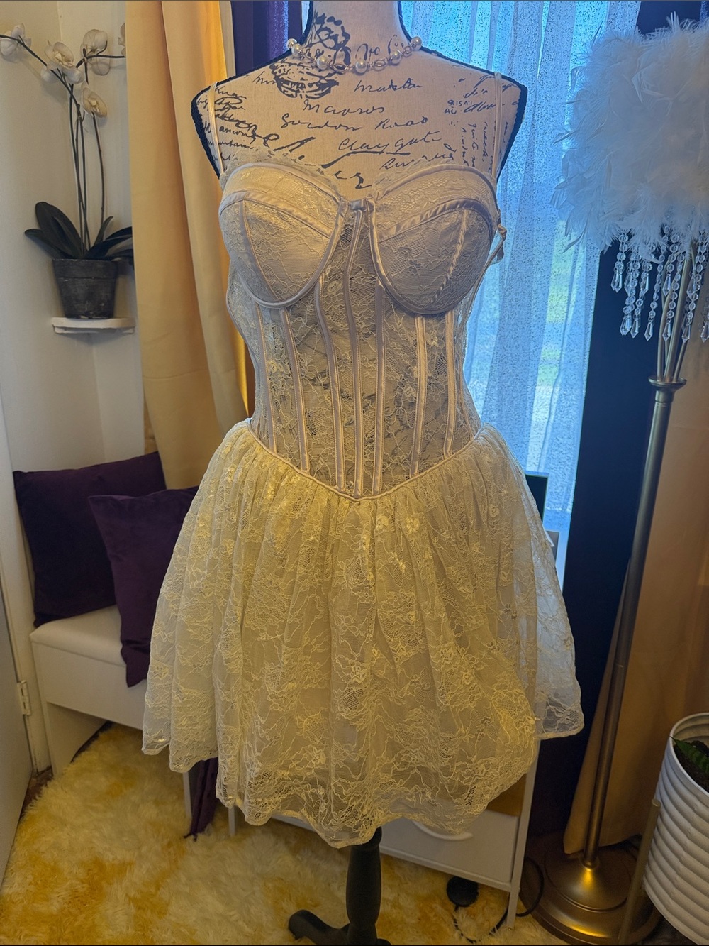 AKIRA Cream Lace Mini Corset Dress